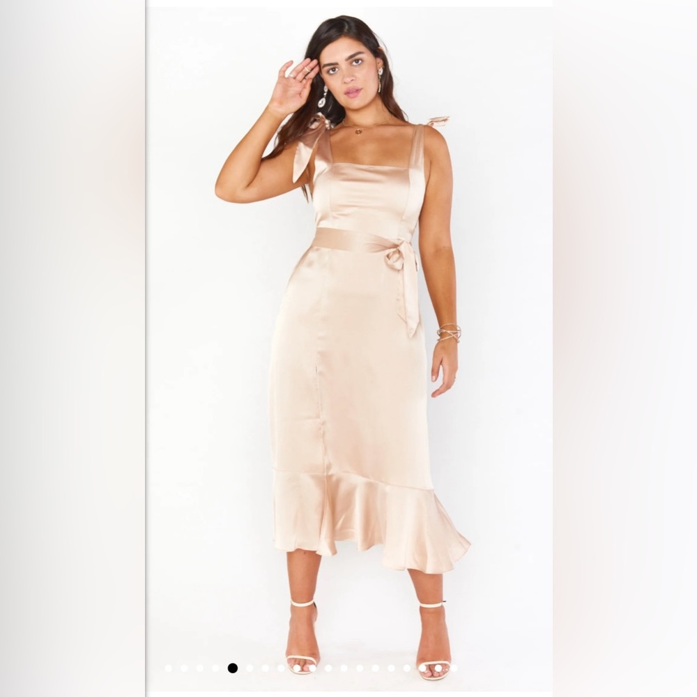Show Me Your Mumu - Claire Midi Dress, Champagne Luxe Satin